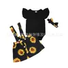 Baby Designer Kläder Girl Ruffle Sleeve Romper Sunflower Skirt Headband 3pcs Sets Toddler Suspender Kjol Suit Summer Baby Outfits 3318 Q2