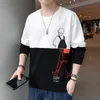 メンズパーカースウェットハラジュックメン2021ファッション韓国トレンド長袖4colorパーカーメンズカジュアルOネックプリントパッチワークスウェットシャツ