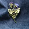 Intellectuele elegante koper groene bladeren van de lak die bak om oude manieren te herstellen Pansy flower broche broches vrouwelijke ac