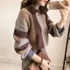 Kvinnor Höst Vinter Pullover Jumper Stickad tröja Elegant Långärmad Stripe Loose Truien Dames Knitwear Ladies Streetwear 210529