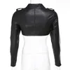 Iamty Black PU Leather Crop Jacket Street Wear Punk Style Womens Coats Long Sleeve Turn-Down Zipper Short Jacket Fashion 210722