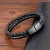 Män Beacets Natural Volcano Stone Leather Magnetic-Clasp Cowhide Flätat Trendigt Armband Armband Pulsera Hombre Dropshipping GC149