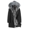 Mäns Läder Faux Real Fur Coat Raccoon Parka Vinterjacka Lång Male Warm Parkas Plus Size Manteau Homme D-96-1701 MY1828