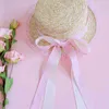 Japanese Lolita Straw Sun Hat with Lace Bowknot Lanyard Girl Wide Brim Straw Cap UV Protection Bucket Cap G220301