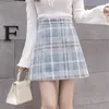 Rosa azul doce tweed lã mini saia mulheres coreano moda alta cintura de lã saia senhoras escritório casual streetwear Faldas 210619