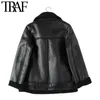 TRAF Women Fashion Dikke Warm Winter Bont Kunstleer Oversized Jacket Jas Vintage Lange Mouw Vrouwelijke Bovenkleding Chic Tops 211014