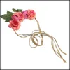 Bijoux de cheveux de mariage, couronne de fleurs Rosa, tête artificielle de mariée, diadème, longues bretelles, bandeau Floral, accessoires pour femmes, livraison directe 2021