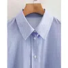 Vuwwyv Blue Paski Oversize Koszule dla kobiet Casual Plised Collar Button Up Koszula Długi Rękaw Asymetryczny Obróć Topy 210430