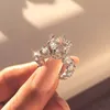 Mode géométrie blanc cristal Zircon bague ronde pour les femmes fiançailles fête anneaux de mariage bijoux accessoires taille 5-11