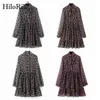 Dames Floral jurk strikje nek vintage geplooid zien door mouw print mini casual sundress vestidos 210508