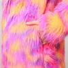 Kobiety Faux Fur Kurtka Multicolor Musowanie Z Długim Rękawem Fourrure Femme Fluffy Hairy Ciepłe Fake Futro Płaszcz Zima Slim Odzieżowiec Y0829