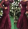 Burgundy Lace Mermaid Mother of the Bride Dresses Pearls Beading Neck Long Sleeve Floor Length Wedding Party Formal Evening Gowns 4500147