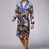 Mäns Sleepwear Plus Size Mens Badrock Silk Kimono Långärmad Robes Dressing Gown Print Satin Pajamas Men Night Peignoir Homme