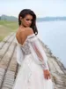 2021 Beach Wedding Dress Sexig V Back Boho Vintage Rustik Långärmad Tulle Golv Längd Brudklänningar Charmig Vestido de Novia Bride Dresses