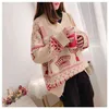 H.SA-vrouwen chic trui en truien voor lente herfst v-hals retro vintage geometrische losse jumpers oversized pull jumper femme 210417