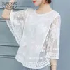 summer women blouses Women shirts Batwing sleeve white embroidery Lace shirt womens tops and 4012 50 210506