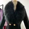 Design inverno moda mulheres casaco de lã alta imitação grande raposa colarinho preto cashmere casaco feminino double slim outwea