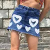 Kawaii Heart Print High-staisted мини-юбки для женщин летние корейские моды короткие сладкие джинсовые юбка уличные юбки SAIA 210415