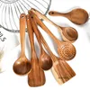 Utensilio de cocina de madera, vajilla de madera de teca, cuchara, colador, mango largo, espátula especial antiadherente, utensilios de cocina, utensilios de cocina, regalo