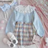 Suéter Feminino Estilo Preppy Japonês Primavera Outono Feminino Azul Urso/Rosa Animal De Malha Agasalho Bonito Kawaii Mori Menina Sweet Cardigan 210908