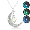 Jewelry Silver Plated Crescent Shaped Pendant Luminous Stone Beads Glow in the Dark Moon Necklace for Women Gift