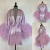 2021 Purple Evening Dresses Pregnant Women's Feather Fur Bridal Sheer Robe Sexy Illusion Lingerie Nightgown Bathrobe Sleepwear