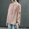 Summer Style Women Shirt Plus Size Short Sleeve Loose Casual Ladies Toppar Stand Collar Button Vintage Bomull Linen Blouse D140 210512