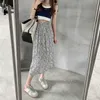 Vintage Floral Print Chiffon Long Skirts for Women Elastic High Waist Korean Spring Summer Skirt 210529