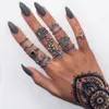 Bohemian vintage Lotus Flor Cruz Lua Anel Set para Mulheres Preto Cristal Midi Rings Anéis 2021 Boho Partido Jóias Presentes