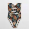 Maillot de bain Bandeau Maillots De Bain Femmes Imprimer Arc Monokini Push up Dos Nu Maillots De Bain Floral Sexy Body Beachwear 210407