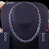 BeaQueen Stunning Big Oval Dark Blue Cubic Zirconia Stones Earrings Choker Necklace Wedding Jewelry Sets for Women JS272 H1022