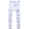 Män rippade jeans Vit Red Black Stretch Slim Fit Spring Autumn Denim Pants Distressed Hip Hop Streetwear Biker Jeans Pants X0621