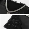 Plus Size Summer Women Blouses V Neck Black Lace Chiffon Kortärmad T-shirts s Tops och 4715 50 210506