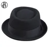 ビンテージポークパイハットメンズワイドブリムウールフェルトFedora Black Hat Mans教会ジャズリボンTrilby Panama Granssters Caps Gentlemen