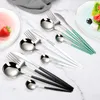 24 sztuk Ze Stali Nierdzewnej Czarny Złoto Silver Luksusowe Sztućce Obiadowa Naczynia Stołowe Steak Nóż Łyżka Fork Flatware Zestaw Zmywarka Sejf 211012