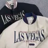 Kvinnors Jackor Las Vegas Broderi Amerikansk Vintage Loose Jacket Män Kvinnor Coat Singel Breasted Långärmad Baseball Uniform Fall Pilot