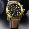 Armbandsur 2021megir Men's Army Sports Chronograph Quartz Watches Leather Strap Luminous Hands Calander Armwatch Man Relogios Clock