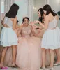 2022 Seksowne Bling Rose Gold Różowe cekinowe koronkowe sukienki Quinceanera Wysoka szyja kryształowy koralik z ramion Ball Suknia Vestidos de Dres226c