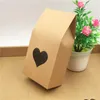 Kraft Paper Packing Väskor med hjärta Fyrkantig Fönstret Bakning Kakor Nötter Storage Bag Party Present Food Container