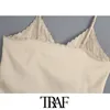 Traf Women Fashion Floral Hafdery Przytulne bluzki vintage v szyja bez pleców cienkie paski żeńskie koszule Blusas Chic Tops 210415