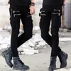 Pantalons en denim de moto Jeans noirs pour hommes Mode Stretch Zipper Skinny Jeans Plissé Moto Biker Hommes Slim Pantalon Vente 211120