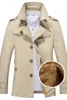 Men's Trench Coats 2021 Winter Plus Velvet Long Section Washed Windbreaker Cotton Warm Thick Classic Khaki Lapel