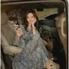 Casual Suknie Filozofia Wonder 2021 Francuski Kwiatowy Dress Vintage Retro Szyfonowy Midi Z Długim Rękawem Elegancki Chic Koreański