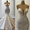 Beaded Mermaid Wedding Dresses Bridal Gown Crystals Custom Made Sweetheart Halsbindning Spets Applique Golvlängd Plus Size Vestido de Novia 403