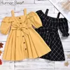 Humor Bear Fashion Girls Dresses Cotton Woven Sling Short Sleeve Baby Girl Clothes Cute Princess Bow Stylish Kids Dresses Q0716