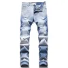 Jeans slim fit a gamba dritta da uomo Fashion Hole Biker Pantaloni casual in denim Pantaloni da moto hip-hop di grandi dimensioni per uomo