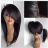 Fringe Pruiken Silky Straight Kant Front Synthetisch Haar Pruiken met zijdeel Pony Pre Plucked Hairline Pruik Bleach Knots Synthetics Laces FrontTwig