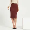 Wixra femmes jupes tricotées mince solide basique dames taille haute genou longueur jupe Streetwear automne hiver 211120