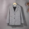 Colorfaith Autumn Winter Women's Blazers Plaid Buttons Pockets Jackets Checkered Vintage Oversize Lady Wild Tops JK7966 211006