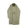 IEFB Mäns Koreanska Mode Mid Length Trend Coat Spring Bandage Green Causal Vintage Windbreaker med Bälte 9Y5432 210524